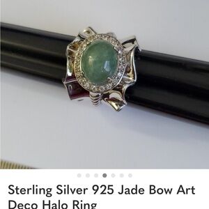 Sterling Silver Jade Bow Art Deco Halo Ring